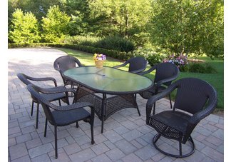 Resin Wicker 7pc Oval Dining Set with Swivels