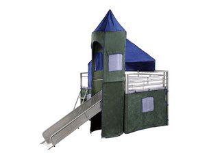 Boys Blue & Green Twin Tent Bunk Bed with Slide