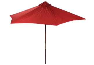 Red 9-Ft Wood Market Umbrella