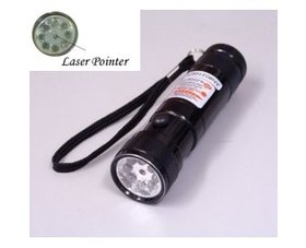 8 LED Black Metal Flashlight, laser pointer