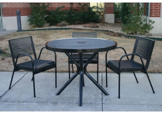 Round Expanded Metal Canteen Table with Stacking Chairs