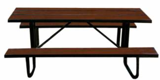 6Ft Metal Plank Table with 2 Attached Seats Portable