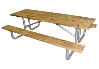 wood picnic table, steel picnic table