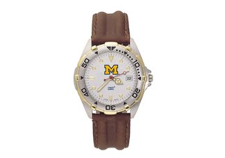 University of Michigan Wolverines Mens Leather Watch