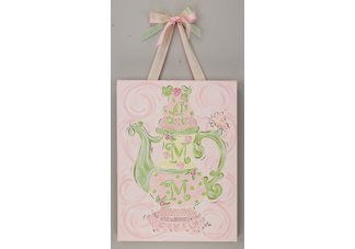 My Teapot" original handpainted and personalized canvas gallery wrapped art with ribbons