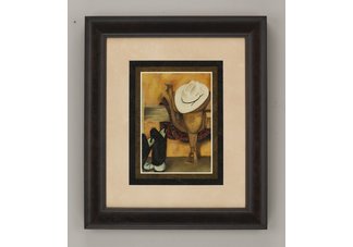 Hat & Saddle" framed art