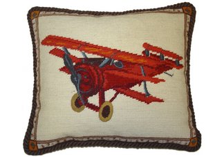 Vintage Airplane Needlepoint Pillow
