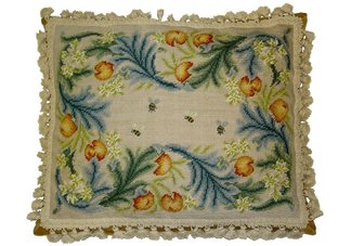 Floral Bees Needlepoint Pillow