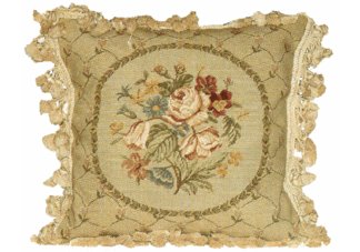beige floral needlepoint pillow