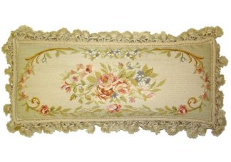 Vintage Flower Neckroll Needlepoint Pillow