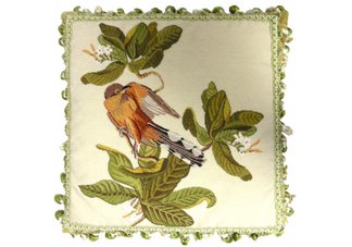 Bird and Dogwood Needlepoint Pillow