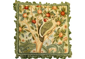 Bird and Cherries Needlepoint Pillow