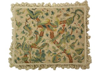 Plummed Bird in Vines Needlepoint Pillow