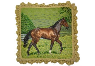 brown horse equestrian needlepoint pillow