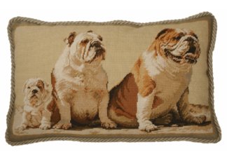 Bull Dog Family Needlepoint Pillow