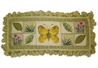 Butterfly and Leaves Needlepoint Pillow