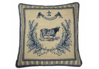 French Blue Cow Needlepoint Pillow