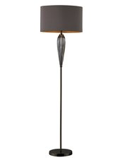 Carmichael Floor Lamp in Steel Smoked Glass and Black Nickel with Slate Grey Shade and Dark Grey Lin