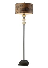 Brantley Floor Lamp in Cream and Matte Grey with Postcard Print Shade and Cream Liner