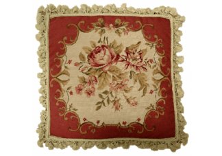 Dark Red Roses Needlepoint Pillow