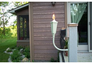 Pair of sandstone die cast aluminum patio sconce torches