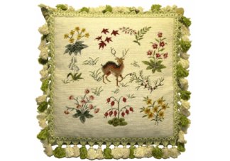 Old World Deer in Garden Needlepoint Pillow