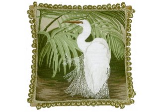 Snowy Egret Needlepoint Pillow