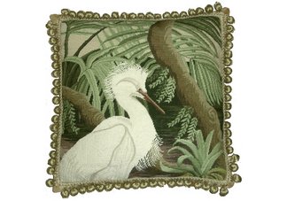 Snowy Egret Needlepoint Pillow