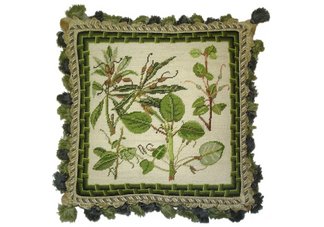 Fern and Bamboo Needlepoint Pillow