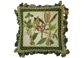 Fern and Bamboo Needlepoint Pillow