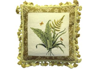 Fern and Butterflies Needlepoint Pillow