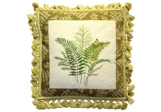 Fern and Butterfly Needlepoint Pillow