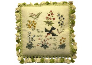 Finest Petit Point Bird and Flowers Needlepoint Pillow