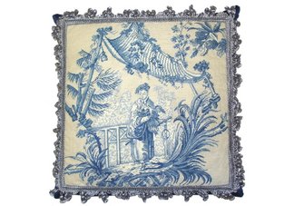 Blue Chinese Fishman Needlepoint Pillow