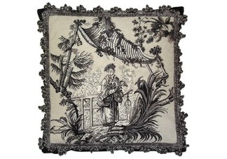 Black and White Oriental Fishman Needlepoint Pillow