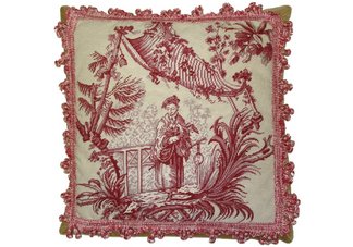 Red Chinese Fishman Needlepoint Pillow