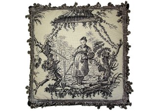 Black and White Oriental Fishwife Needlepoint Pillow