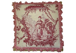 Red Chinese Fishwife Needlepoint Pillow