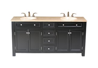 Vesta Double Sink Vanity with Travertine Marble Top