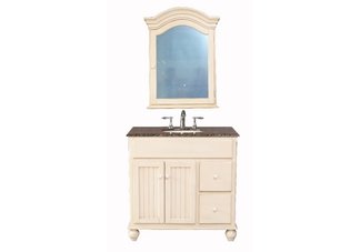 Snow White Single Sink Vanity with Baltic Brown Granite Top And Mirror