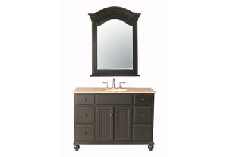Alvina Single Sink Vanity with Travertine Marble Top and Mirror