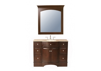 Lotus Single Sink Vanity with Travertine Marble Top and Mirror