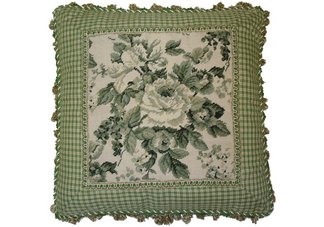 Green Vintage Roses Needlepoint Pillow