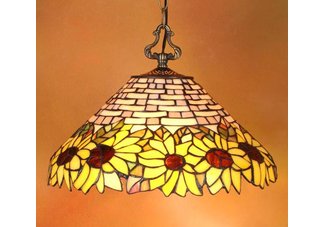 Sunflower Design Tiffany 2 light hanging fixture with Bronze finish