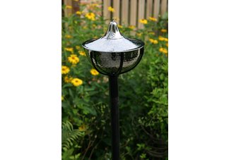 Maui hammered nickel tiki torch with hardwood ground pole