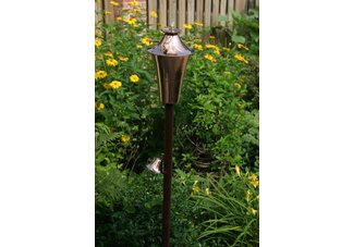 Kona Deluxe series smooth copper patio torch with hardwood ground pole