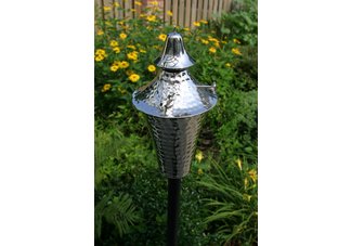 Kona Deluxe series hammered nickel patio torch with hardwood ground pole