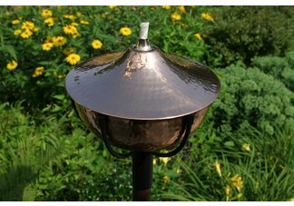 Maui hammered copper tiki torch with hardwood ground pole
