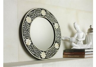 Bone Inlay Round Wall Mirror