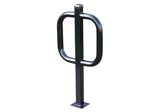 bike rack, commercial bike rack, pad mount, galvanized pad mount, trailside bench, recycled park ben